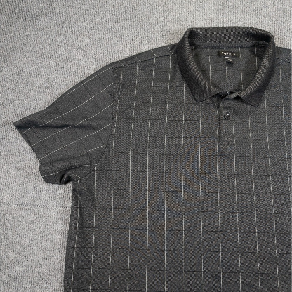 Van Heusen Polo Shirt Men XXL Gray Window Pane Classic Business Casual Golfwear - Picture 10 of 15